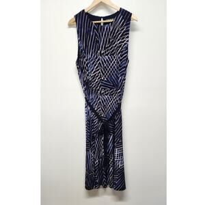 Lauren Ralph Lauren Women's Maxi Sleeveless A-Line Dress, Size XL In Navy/White